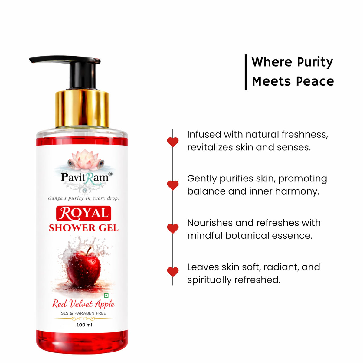THE PAVITRAM Shower Gel – Red Velvet Apple Body Wash with Fruity Freshness | Gentle Daily Cleanser | Refreshing Apple Fragrance | 100 ml