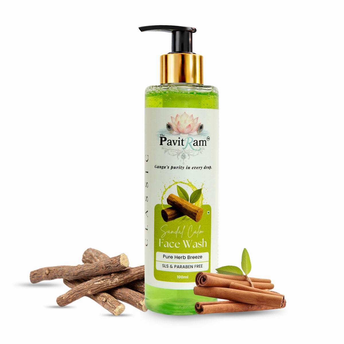 THE PAVITRAM Sandal Calm Face Wash 100ml | Sandalwood Facial Cleanser | Daily Face Wash for Men & Women | Pure Herb Breeze | Fresh Skin Care