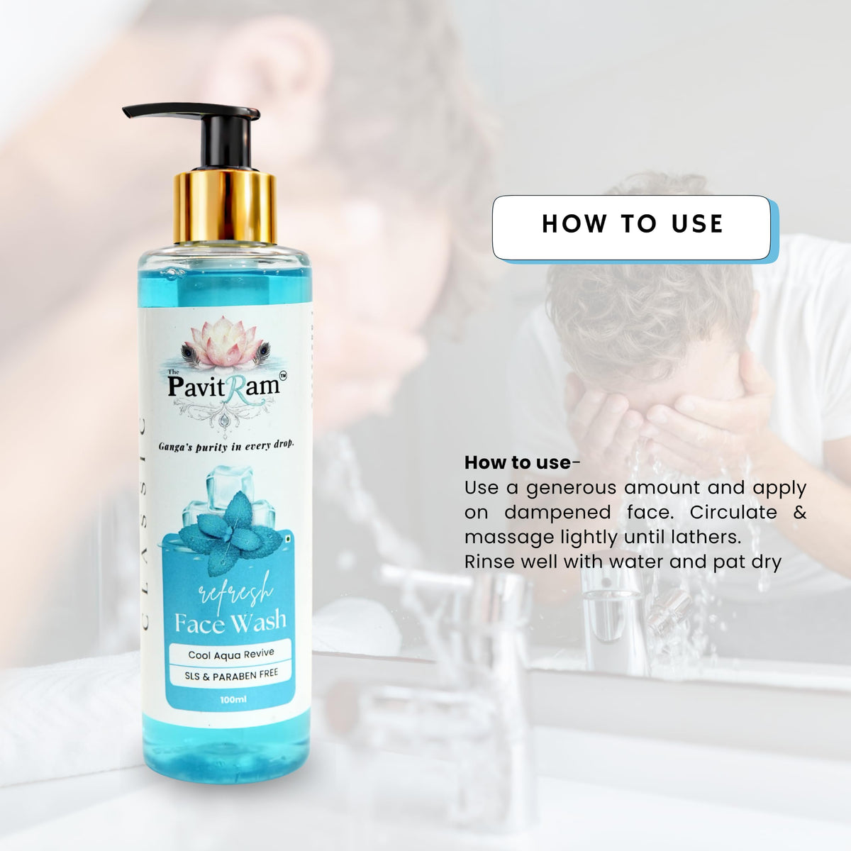 THE PAVITRAM Refresh Face Wash 100ml | Aqua Facial Cleanser | Cool Aqua Revive | Daily Face Wash for Men & Women | Refreshing Skin Care Cleanser