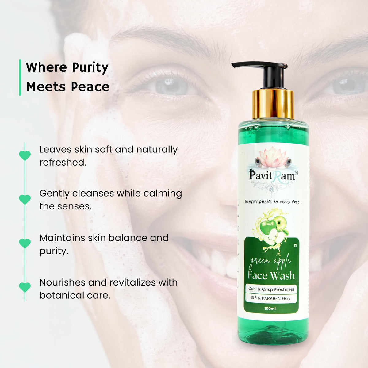 THE PAVITRAM Refresh Face Wash 100ml | Aqua Facial Cleanser | Cool Aqua Revive | Daily Face Wash for Men & Women | Refreshing Skin Care Cleanser