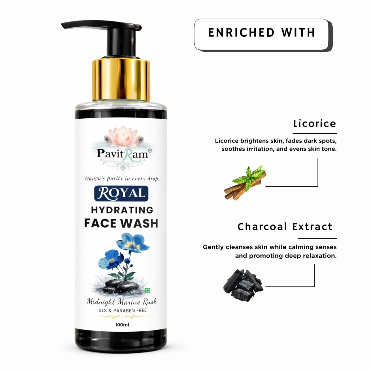 THE PAVITRAM Midnight Marine Rush Face Wash 100ml| Deep Cleansing Refreshing Face Cleanser | Oil Control & Hydrating Formula for Men & Women | Daily Fresh Skin Care