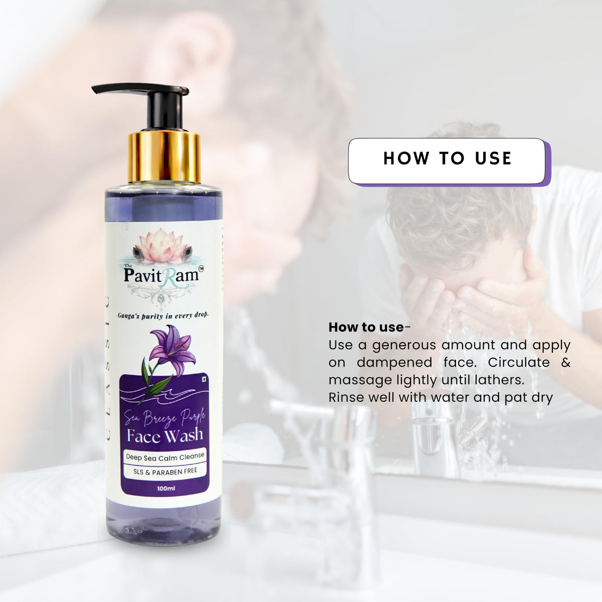 THE PAVITRAM Refresh Face Wash 100ml | Aqua Facial Cleanser | Cool Aqua Revive | Daily Face Wash for Men & Women | Refreshing Skin Care Cleanser