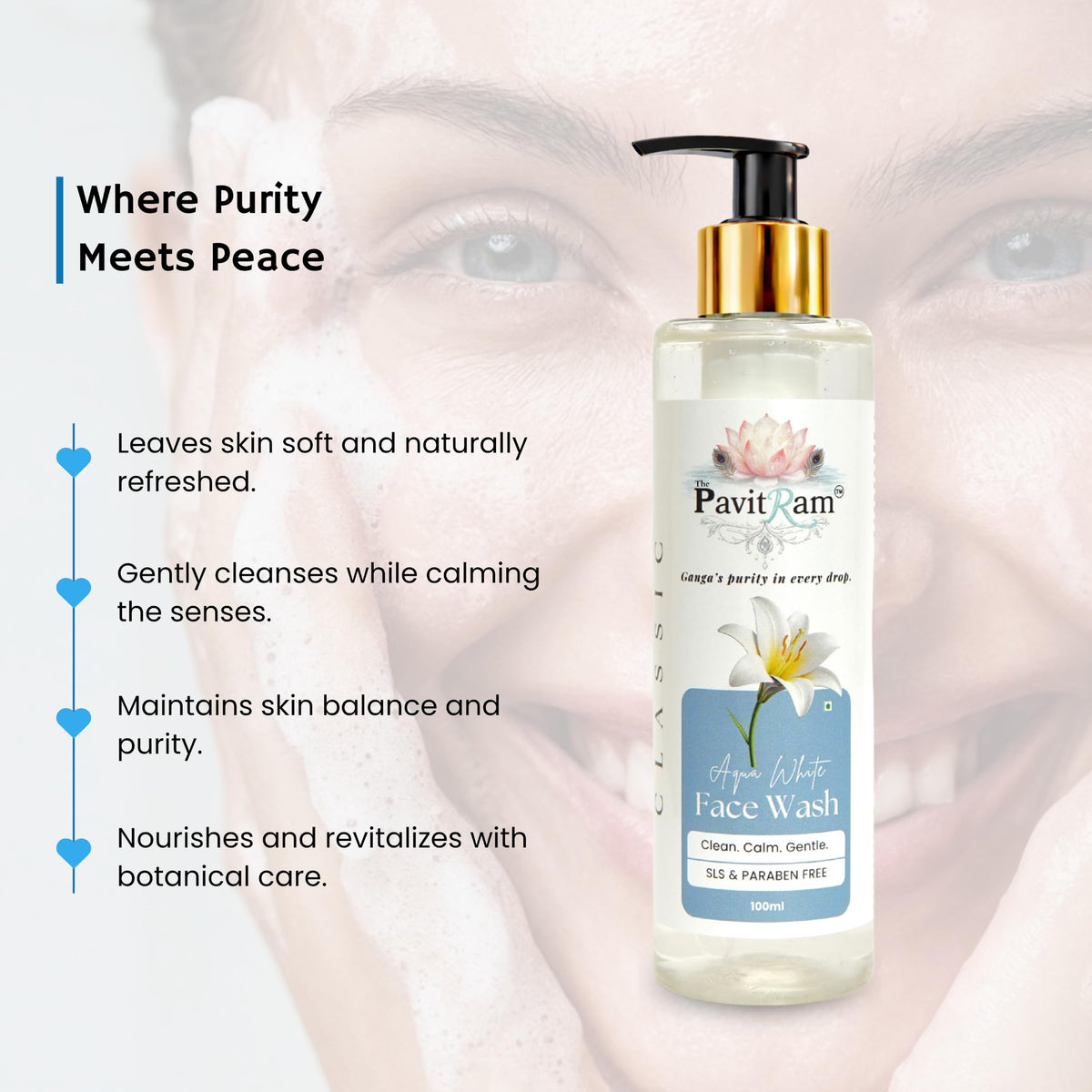 THE PAVITRAM Refresh Face Wash 100ml | Aqua Facial Cleanser | Cool Aqua Revive | Daily Face Wash for Men & Women | Refreshing Skin Care Cleanser