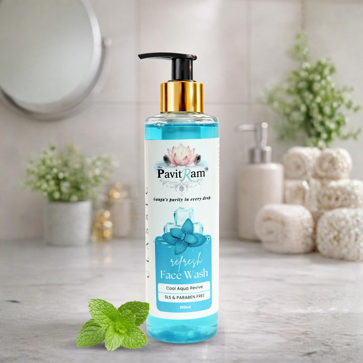 THE PAVITRAM Refresh Face Wash 100ml | Aqua Facial Cleanser | Cool Aqua Revive | Daily Face Wash for Men & Women | Refreshing Skin Care Cleanser