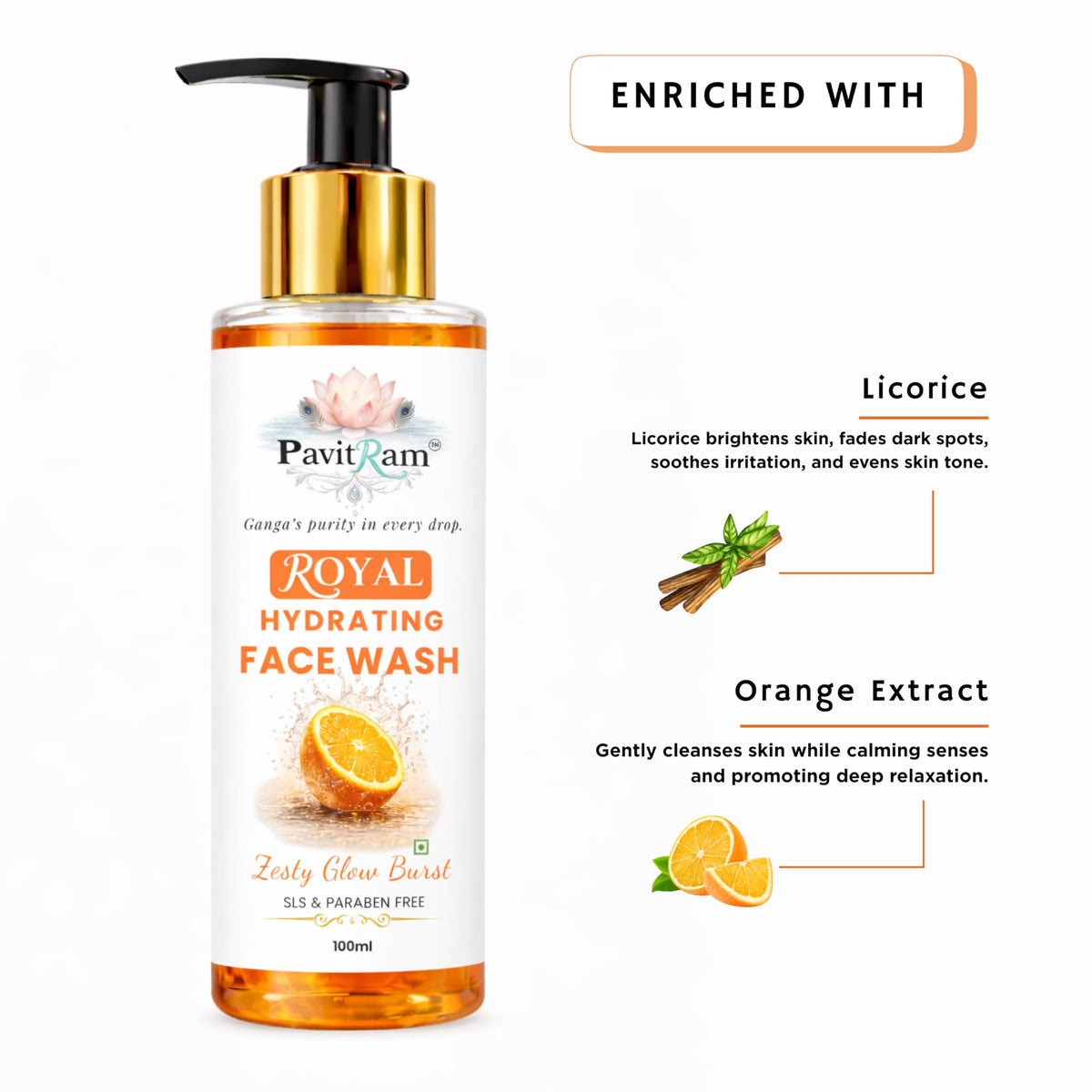 THE PAVITRAM Zesty Glow Burst Face Wash 100ml| Brightening & Refreshing Daily Cleanser | Deep Cleansing Oil Control Formula for Men & Women | Fresh Glowing Skin Care