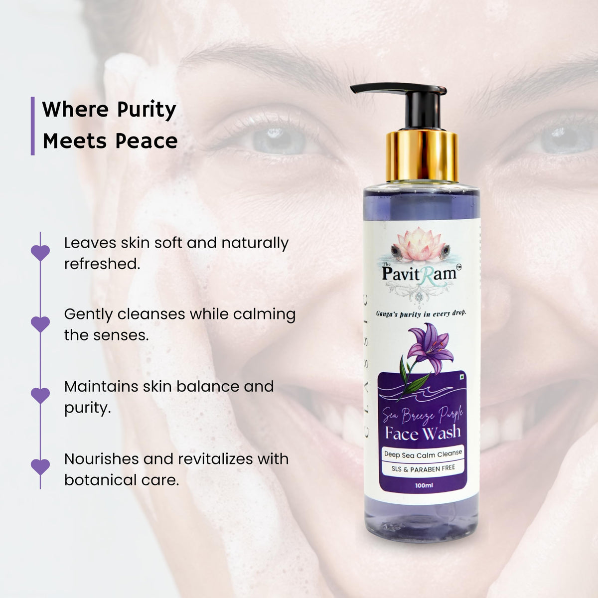 THE PAVITRAM Refresh Face Wash 100ml | Aqua Facial Cleanser | Cool Aqua Revive | Daily Face Wash for Men & Women | Refreshing Skin Care Cleanser