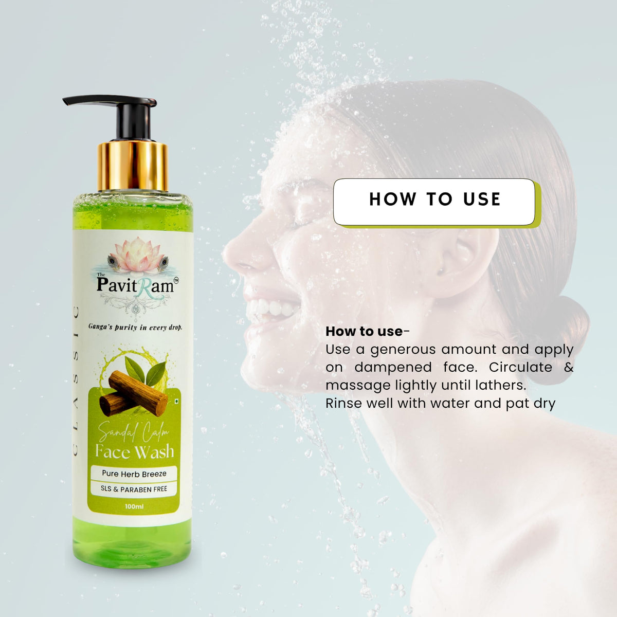 THE PAVITRAM Sandal Calm Face Wash 100ml | Sandalwood Facial Cleanser | Daily Face Wash for Men & Women | Pure Herb Breeze | Fresh Skin Care
