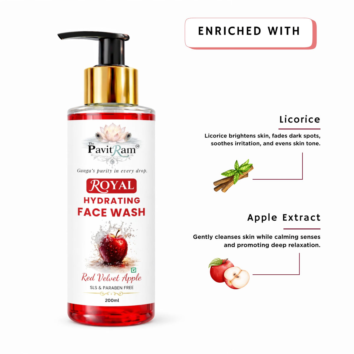 THE PAVITRAM Red Velvet Apple Face Wash 200ml| Refreshing & Nourishing Daily Cleanser | Deep Cleansing Oil Control Formula for Men & Women | Soft & Healthy Glowing Skin
