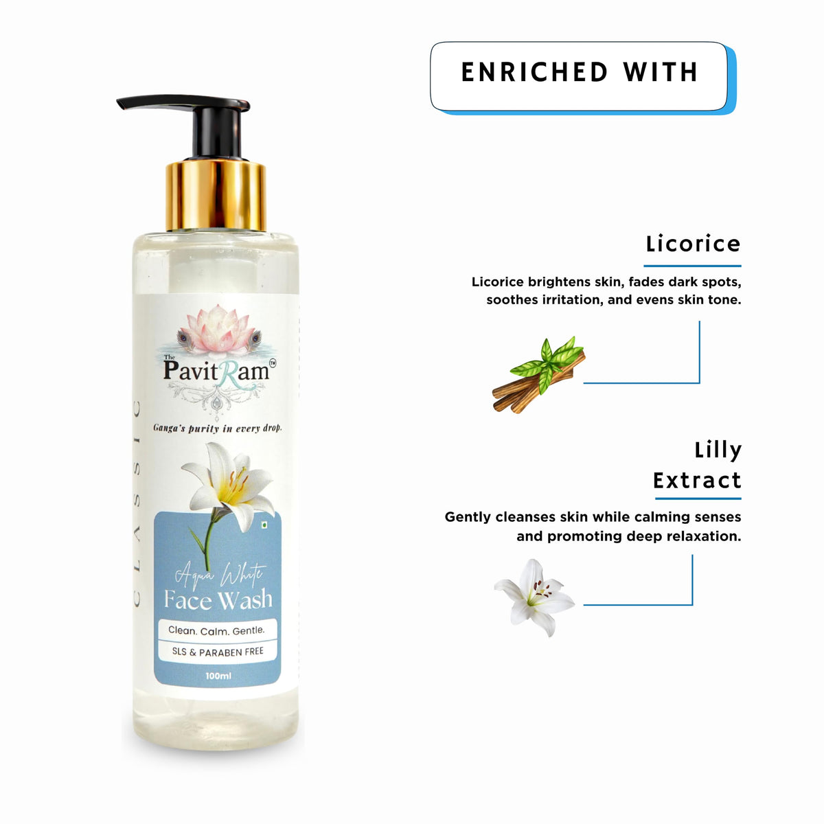 THE PAVITRAM Refresh Face Wash 100ml | Aqua Facial Cleanser | Cool Aqua Revive | Daily Face Wash for Men & Women | Refreshing Skin Care Cleanser