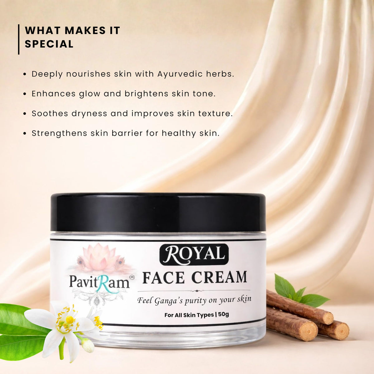 THE PAVITRAM Face Cream for All Skin Types | Daily Moisturizing & Nourishing Face Cream | Soft, Smooth & Healthy-Looking Skin | 50g