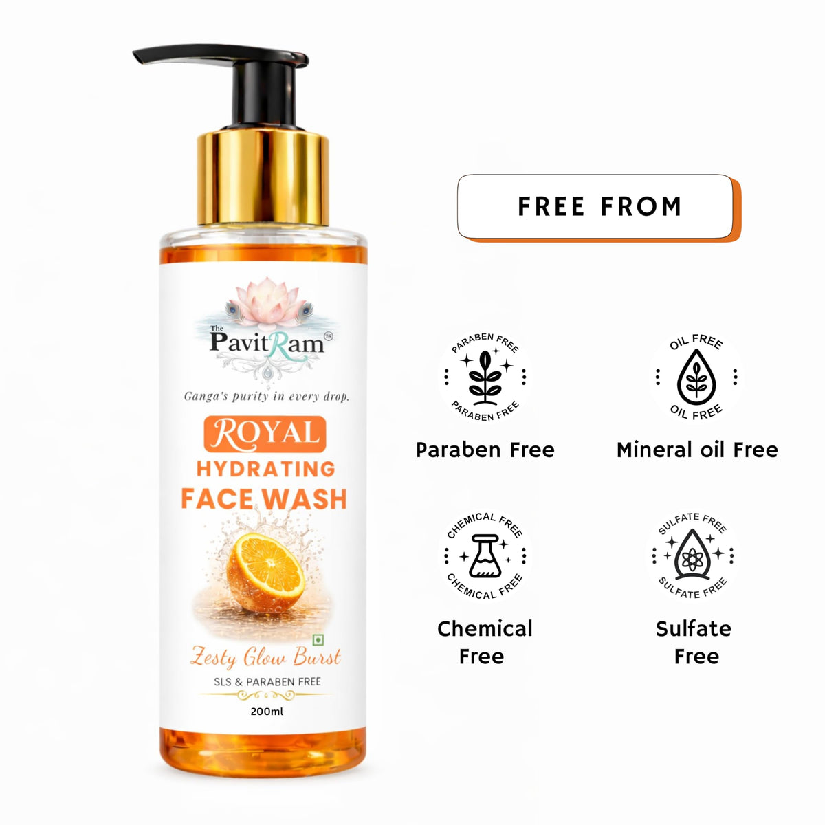 THE PAVITRAM Zesty Glow Burst Face Wash 200ml| Brightening & Refreshing Daily Cleanser | Deep Cleansing Oil Control Formula for Men & Women | Fresh Glowing Skin Care