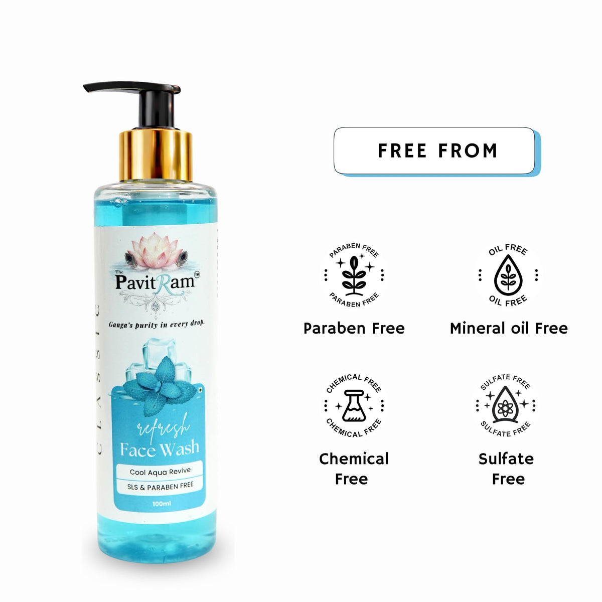 THE PAVITRAM Refresh Face Wash 100ml | Aqua Facial Cleanser | Cool Aqua Revive | Daily Face Wash for Men & Women | Refreshing Skin Care Cleanser