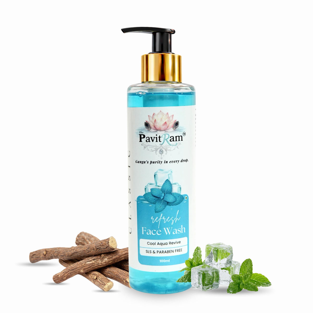 THE PAVITRAM Refresh Face Wash 100ml | Aqua Facial Cleanser | Cool Aqua Revive | Daily Face Wash for Men & Women | Refreshing Skin Care Cleanser
