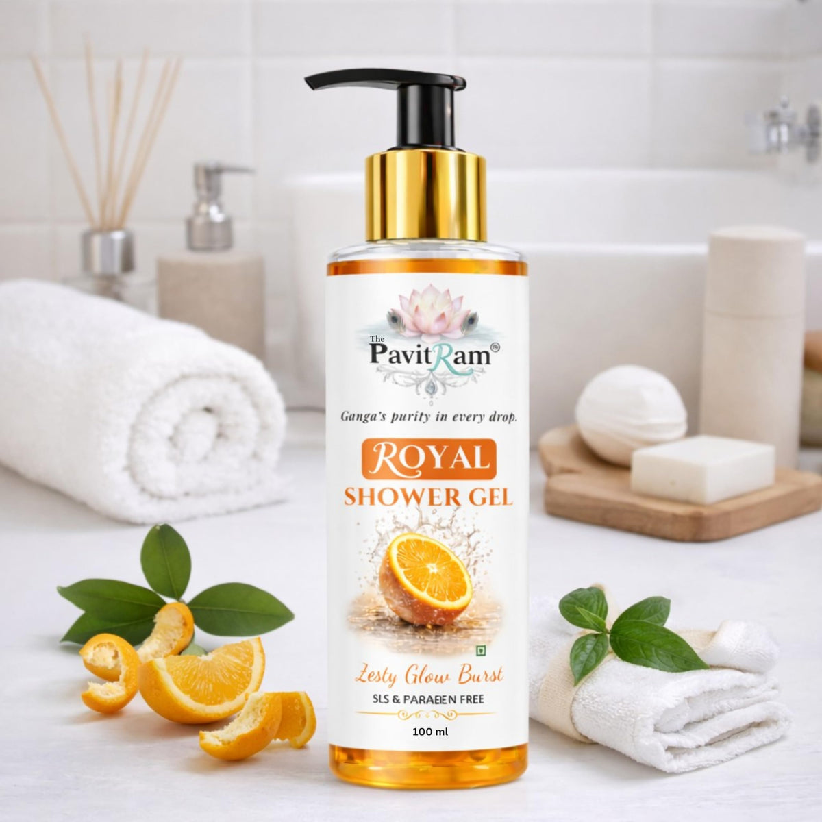 THE PAVITRAM Shower Gel – Zesty Glow Burst Body Wash with Citrus Freshness | Refreshing Daily Cleanser | 100 ml