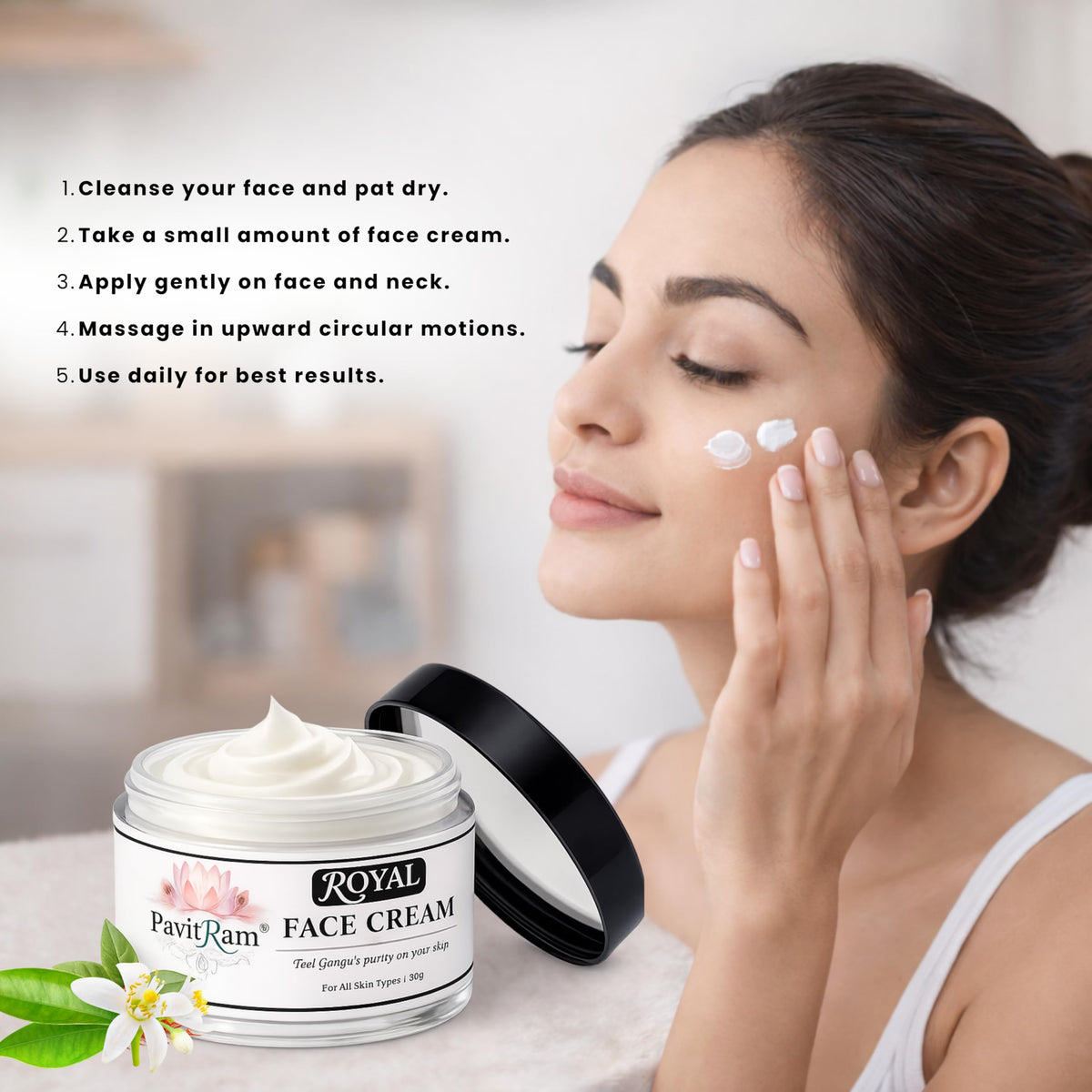 THE PAVITRAM Face Cream for All Skin Types | Daily Moisturizing & Nourishing Face Cream | Soft, Smooth & Healthy-Looking Skin | 50g